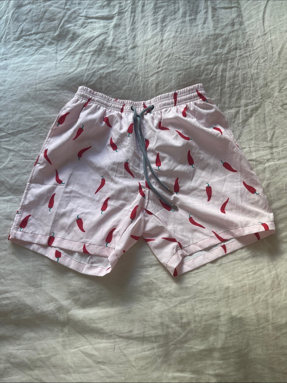 NIKA Light Pink Swim Trunks with Red Chili Pepper Print - Never Worn